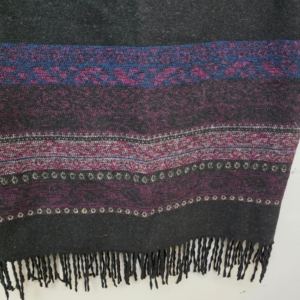 CC Hughes Women's Size 10 Black Wool Blend Fringe Hem Ethnic Print Midi Skirt - Picture 2 of 8